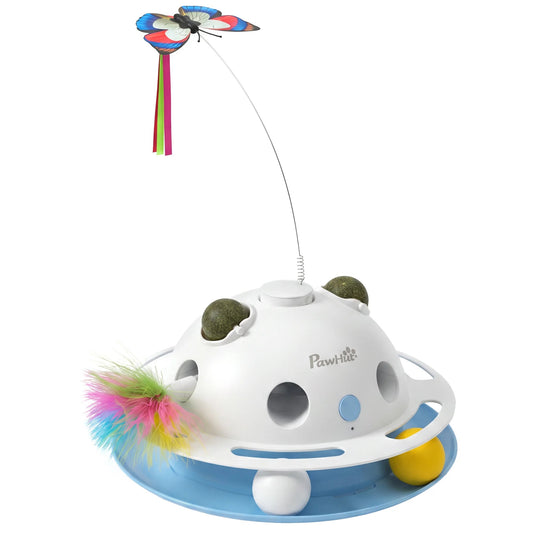 PawHut Interactive Cat Toy With Spinning Butterfly & Feathers